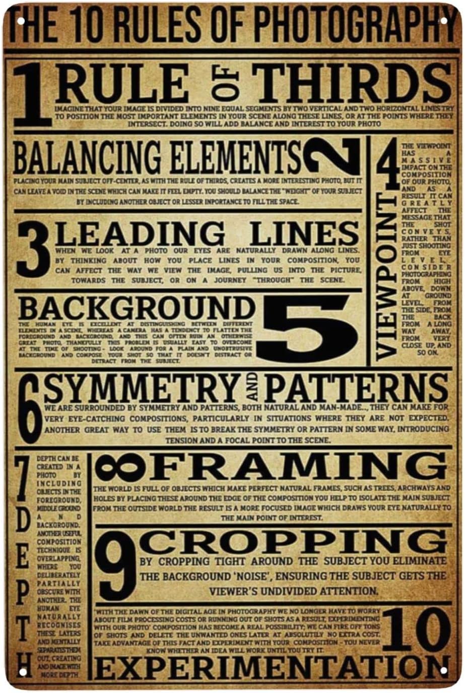 Photography Rules - Metal Vintage Tin Sign The 10