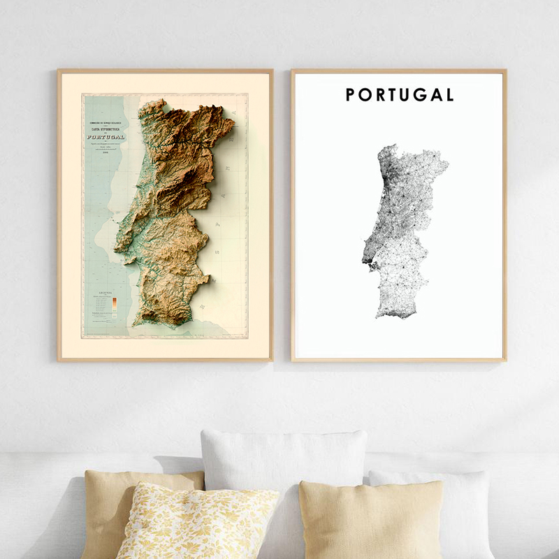 Photography Mapped - Portugal Map Poster Black White Wall