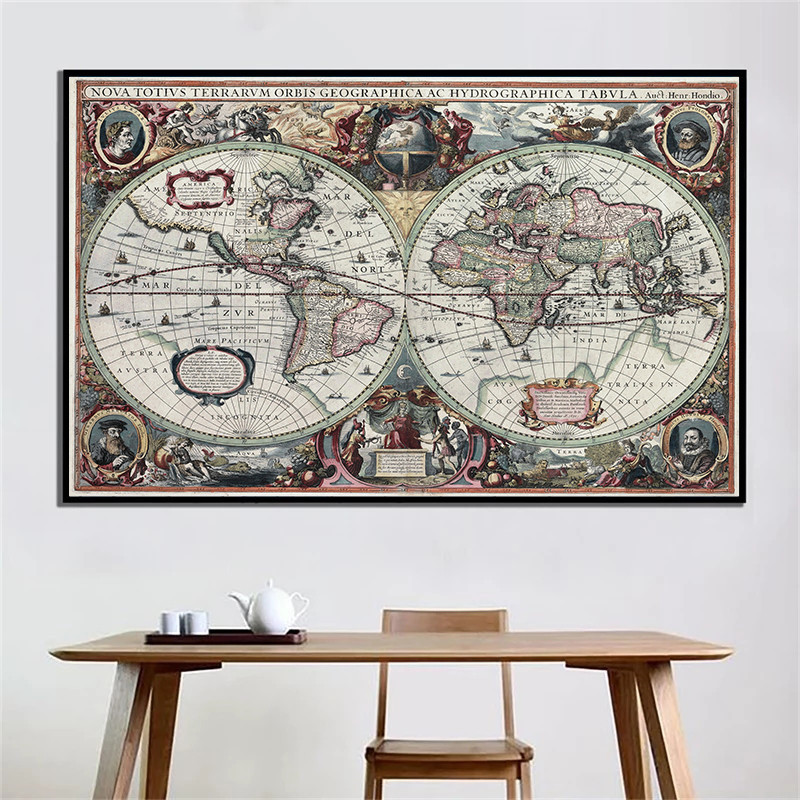 Photography Mapped - Retro World Map Nautical Ocean Map